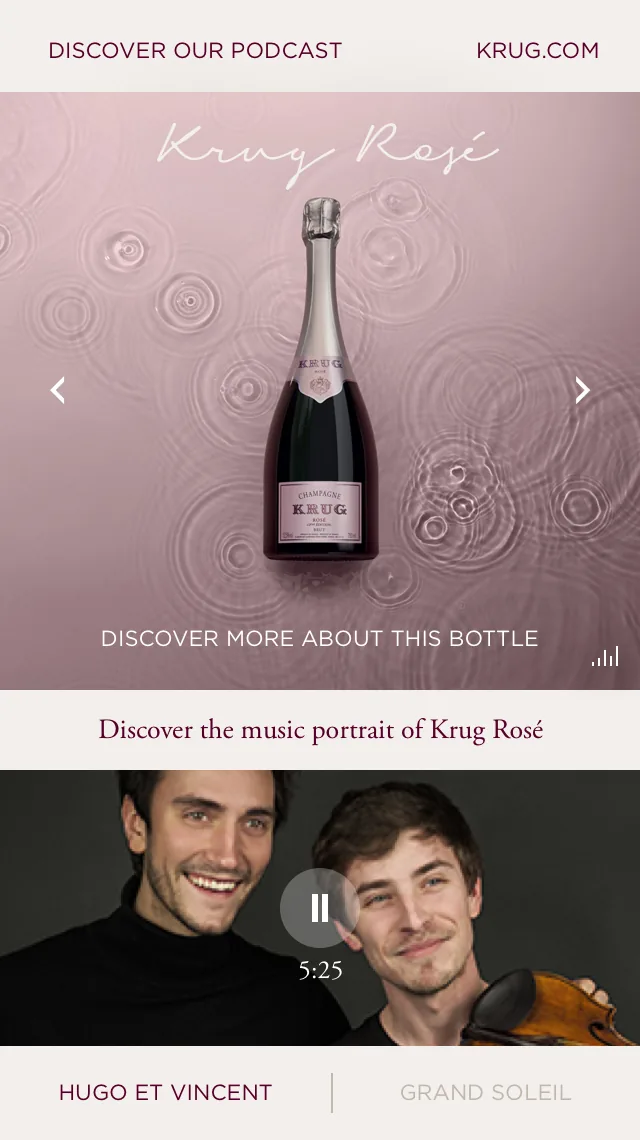 Krug Echoes, carte de vœux 2019, Krug Rosé sur téléphone, deux versions, image 1 sur 2